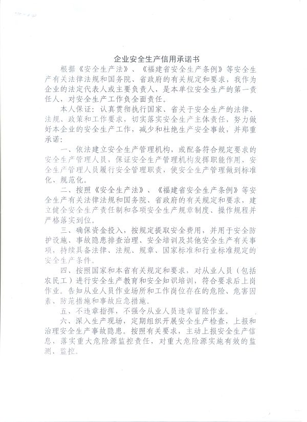 企业安全生产信用承诺书--1